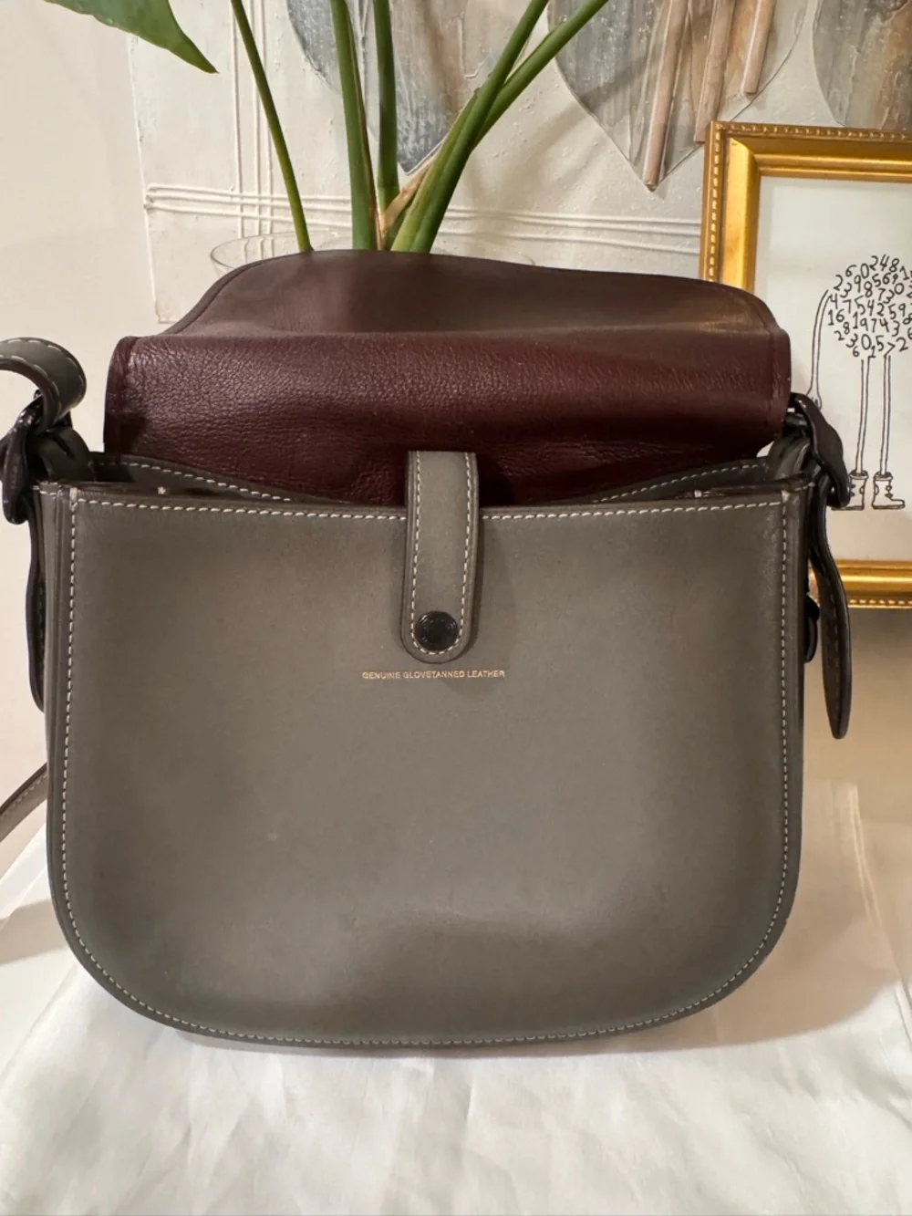 Coach Gray Leather Saddle Crossbody Bag with White Stitching - Picture 5 of 16